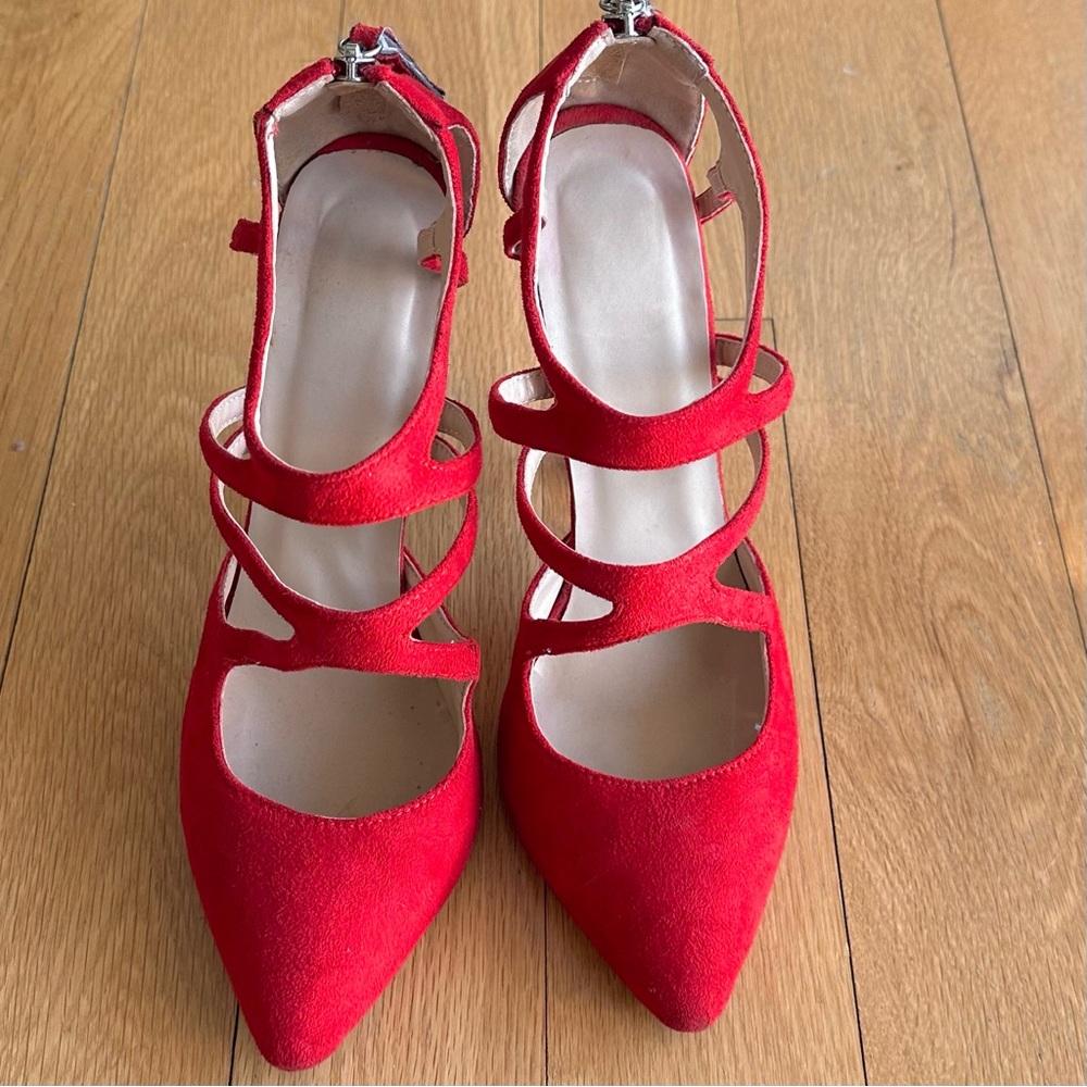 Elegant Red Suede Women's Heels